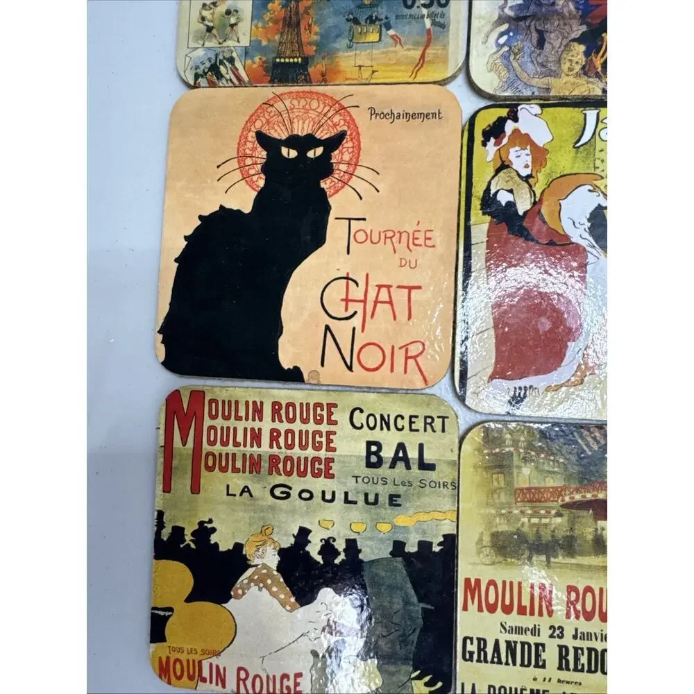 Posavasos Set of 6 Paris French Scenes/cats/farm Waterproof Coasters